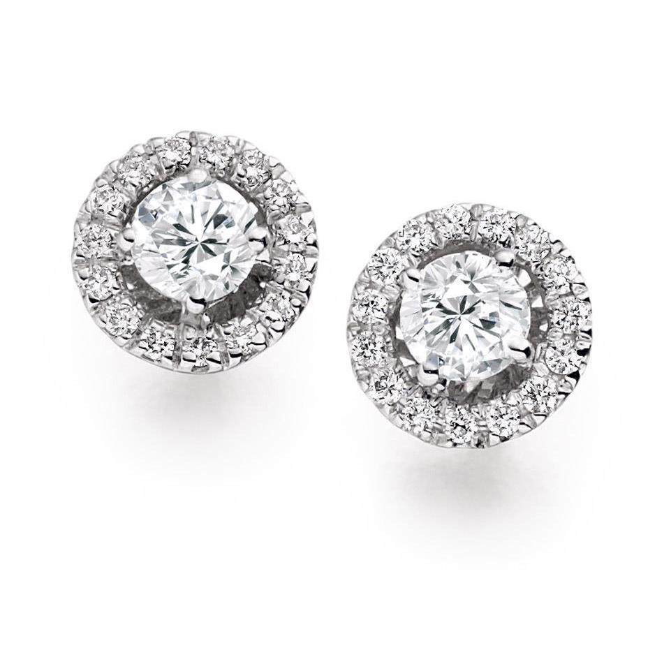 63594 2.3 CT Diamonds Lady Stud Halo Earrings, 14K White Gold