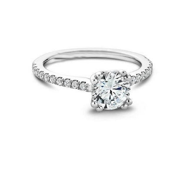 2.15 CT Solitaire with Accent Diamonds Wedding Ring, White Gold - Size 6.5