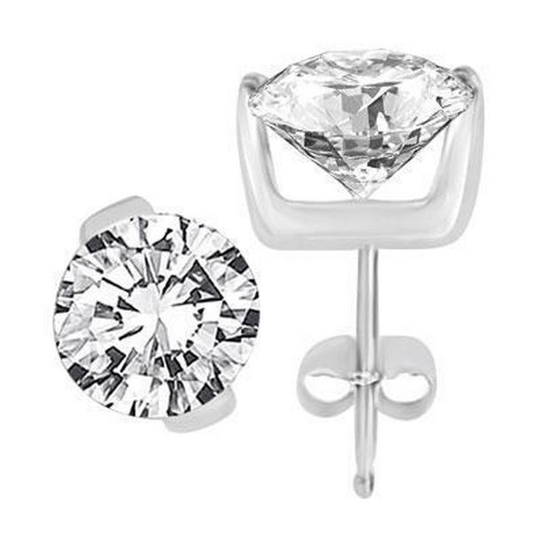63608 2 CT Diamond Solitaire Stud Earrings, 14K White Gold