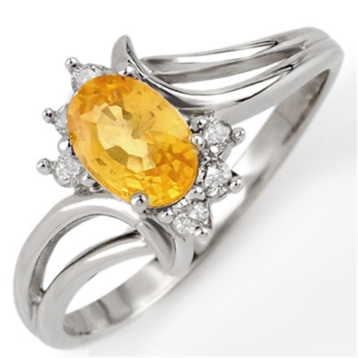 63610 Oval Cut Yellow Sapphire & Round Diamonds Wedding Ring, 14K Gold - Size 6.5
