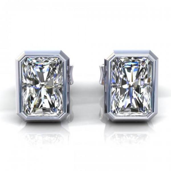 63621 Radiant Cut 2.10 CT Diamond Stud Womens Earring, 14K White Gold