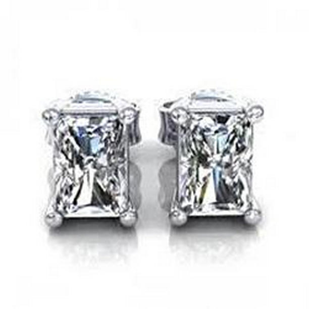 63623 1.5 CT Radiant Cut Diamond Stud Solitaire Earring, 14K White Gold