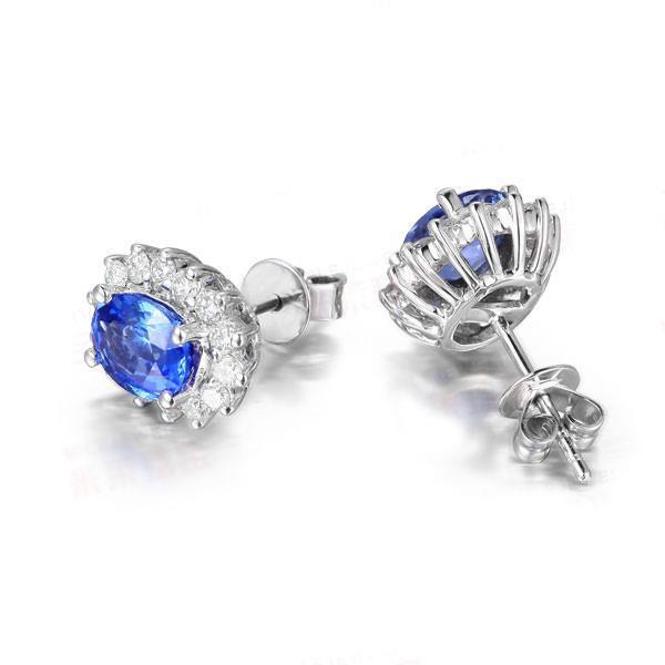 Prong Set 4.30 CT Tanzanite with Diamonds Stud Earrings, Gold