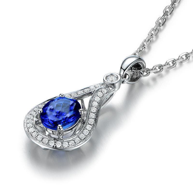 Picture of Harry Chad Enterprises 64220 Round Cut 3 CT Tanzanite with Diamonds Pendant Necklace, 14K Gold