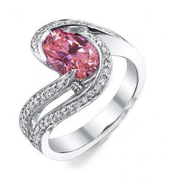 3.50 CT Pink Sapphire with Diamonds Wedding Ring, 14K White Gold - Size 6.5