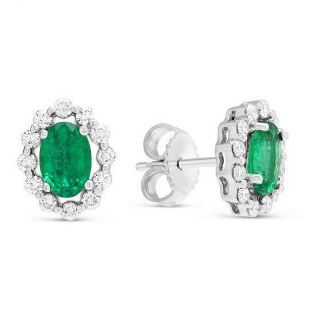 64233 4.70 CT Prong Set Emerald with Diamonds Stud Halo Earrings