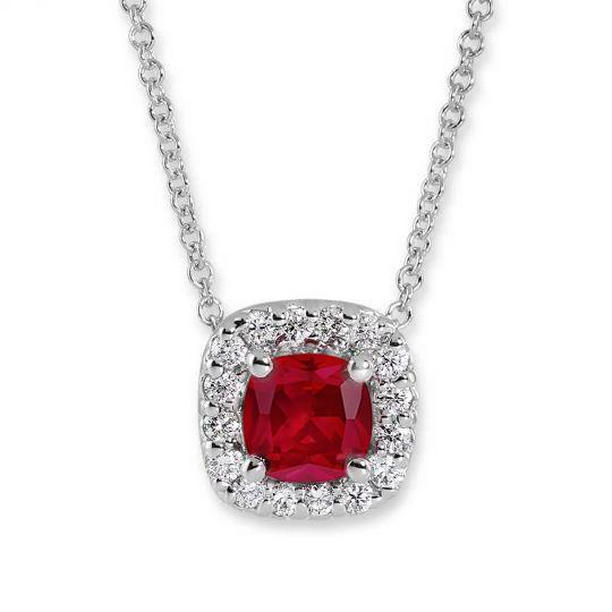 64235 Pendant Necklace with Chain 3.65 CT Ruby & Diamonds, White Gold