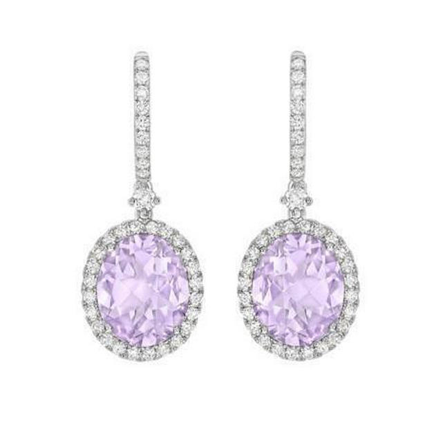 11.20 CT Amethyst & Diamonds Dangle Earrings, 14K White Gold