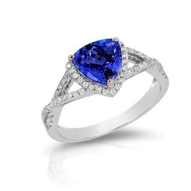 64249 Blue Sapphire & Diamonds 3.66 CT Ring, 14K White Gold - Size 6.5