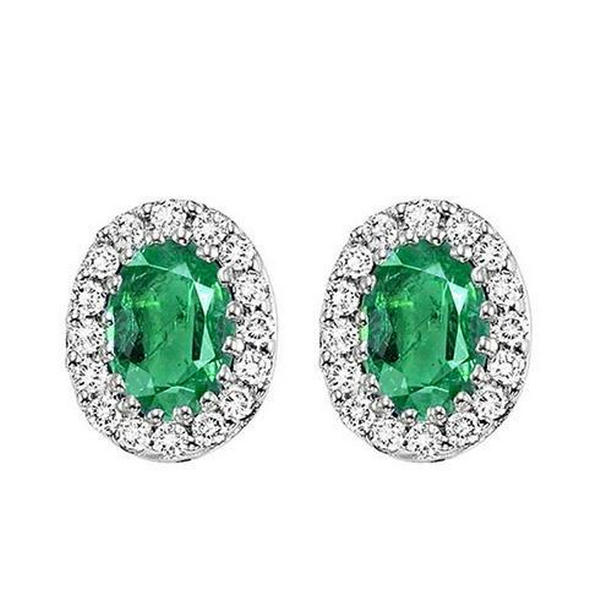 64260 5.50 CT Prong Set Emerald with Diamonds Stud Earrings, 14K Gold