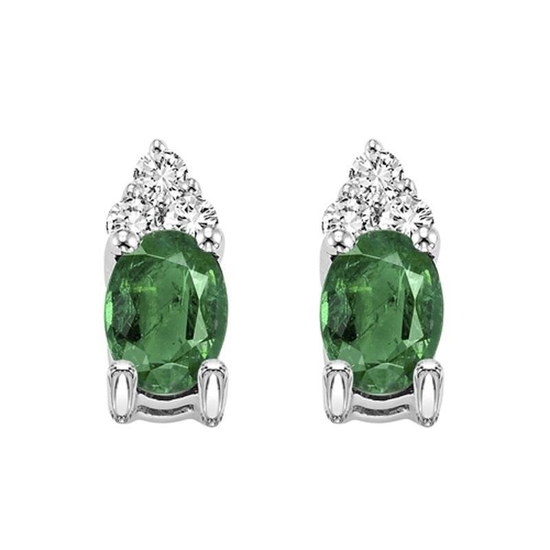 14K White Gold 5.60 CT Emerald & Diamonds Stud Earrings