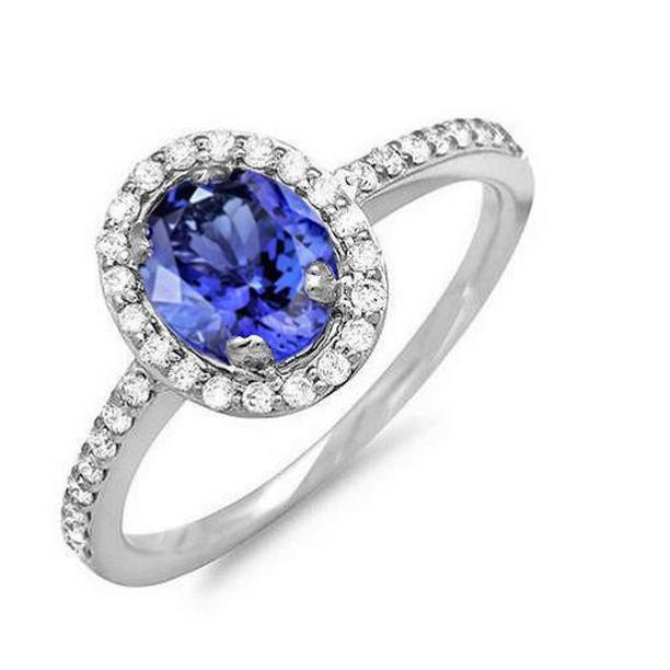 64267 14K White Gold 3.10 CT Tanzanite & Diamonds Wedding Ring, Size 6.5