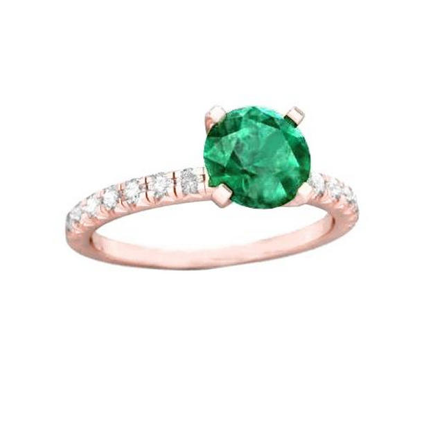 64270 14K Rose Gold Emerald & Diamonds 3.20 CT Engagement Ring, Size 6.5