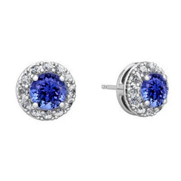 3.70 CT Tanzanite & Diamonds Stud Earrings, 14K White Gold