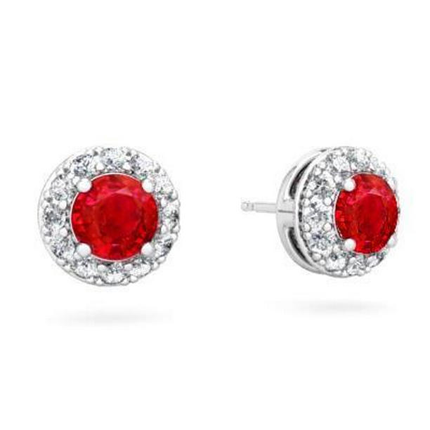 3.80 CT Red Ruby & Diamonds Ladies Stud Earrings, 14K Gold