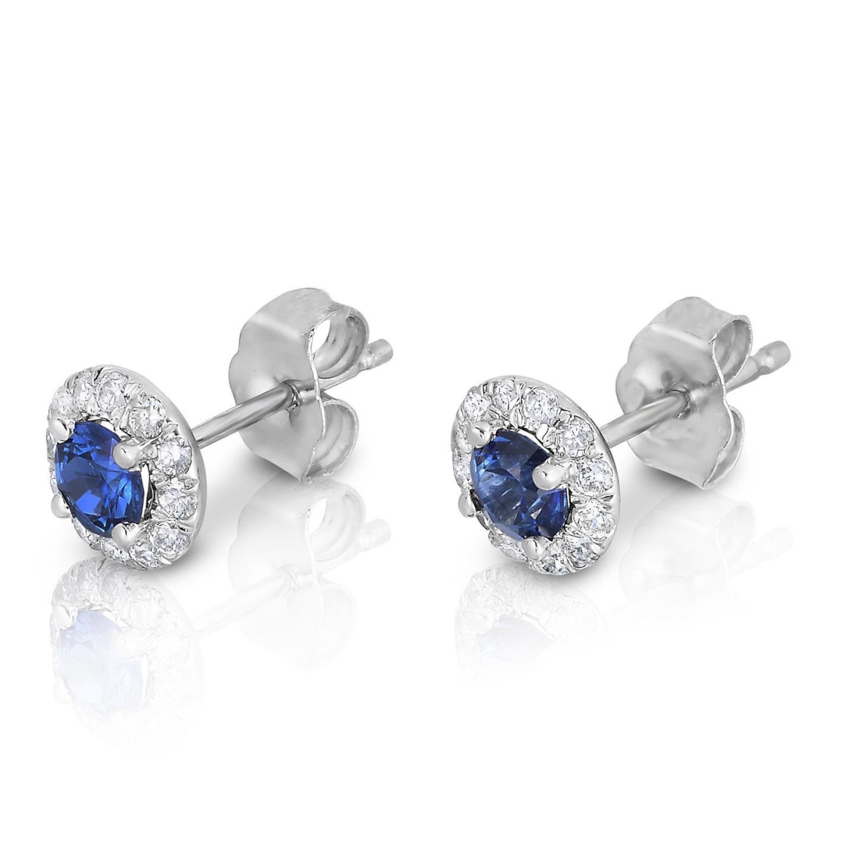 Round Cut Sapphire & Diamonds 3.40 CT Stud Earrings, 14K Gold
