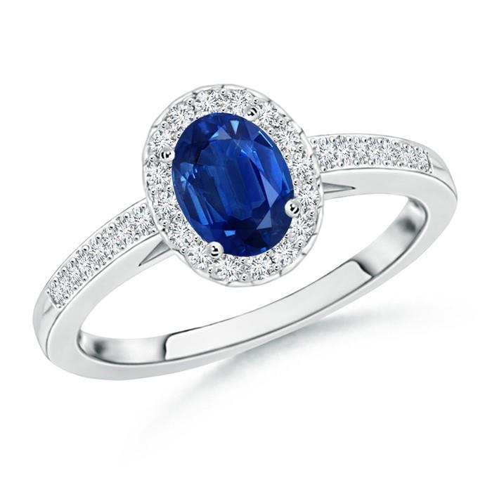 64854 14K White Gold 2.11 CT Sapphire & Diamonds Anniversary Ring, Size 6.5