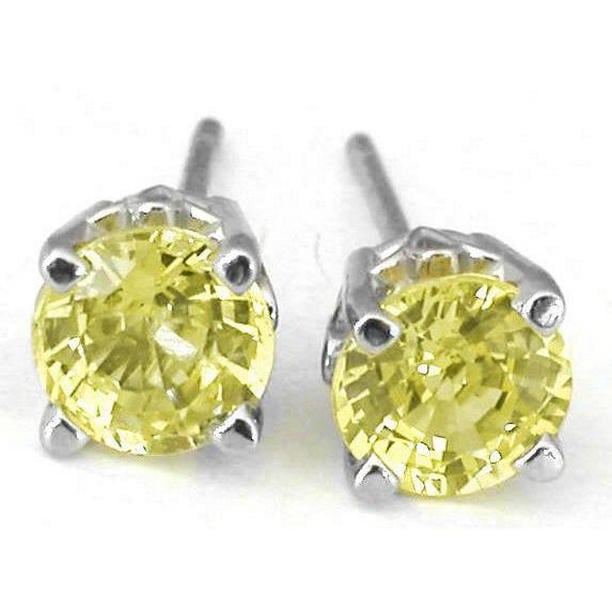 Round 4 CT Yellow Sapphire Stud Earrings44 14K White Gold