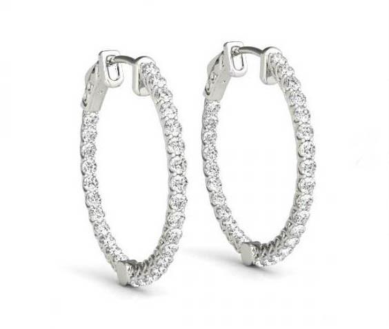 125 CT 14K Gold Diamond Hoop Earring Bezel Set