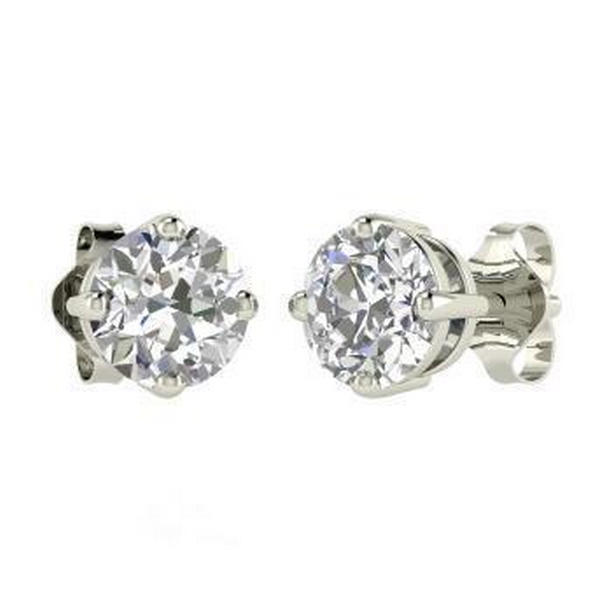 Solitaire Round Cut 1.90 CT Diamonds Stud Earring, 14K White Gold