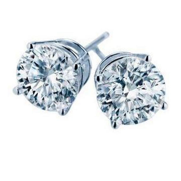 2 CT Solitaire Round Cut Diamond Stud Earrings, 14K White Gold