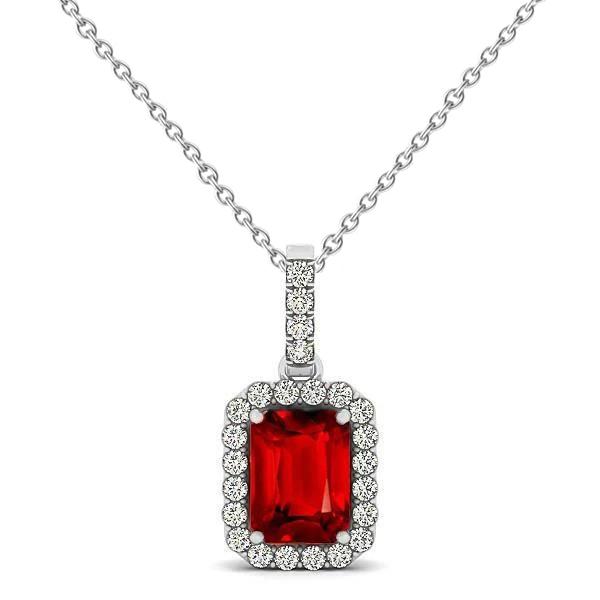 Picture of Harry Chad Enterprises 64895 3.30 CT Red Ruby Emerald Cut with Diamond Pendant, 14K Gold