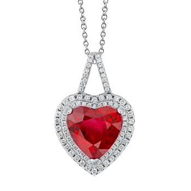 Picture of Harry Chad Enterprises 64899 3.50 CT Heart Cut Red Ruby with Diamond Necklace Pendant