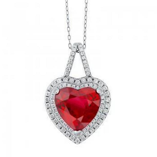Picture of Harry Chad Enterprises 64901 2.85 CT Gold Heart Cut Red Ruby with Diamond Pendant