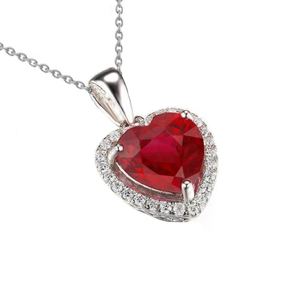 Picture of Harry Chad Enterprises 64902 Beautiful Red Heart Cut Ruby & Diamond Necklace Pendant&#44; 14K Gold