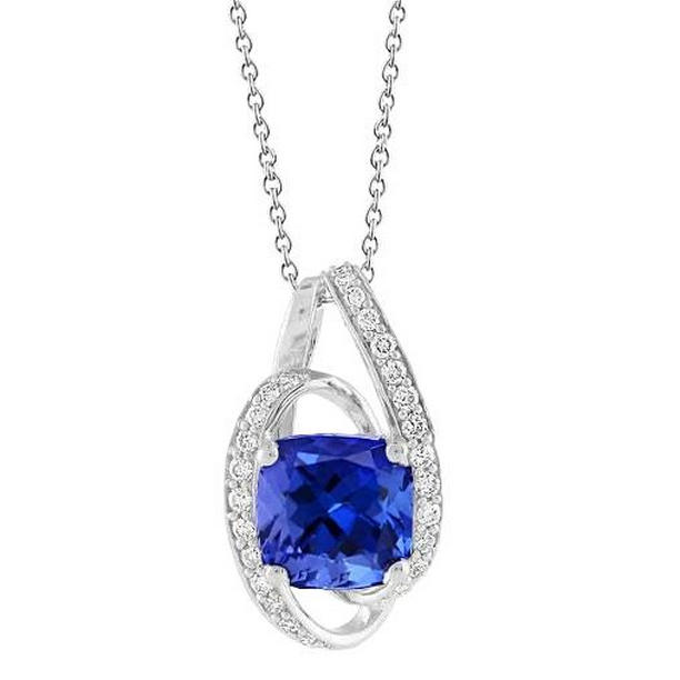 2.50 CT Tanzanite with Diamonds Pendant Necklace, 14K White Gold -  Glitter, GL3528154