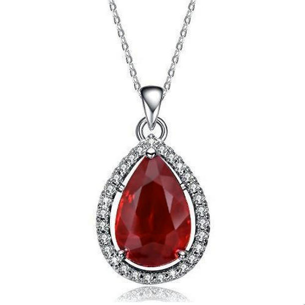 Picture of Harry Chad Enterprises 64907 2.25 CT Pear Cut Red Ruby with Diamond Necklace Pendant