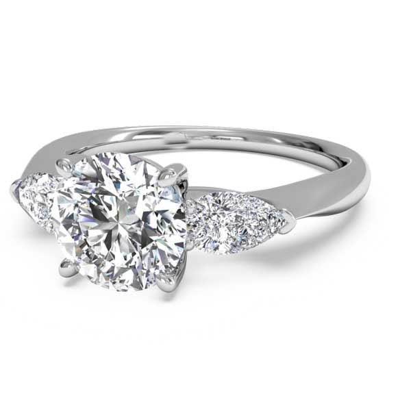 1.30 CT Round & Pear Diamond Three Stone Ring, 14K White Gold - Size 6.5