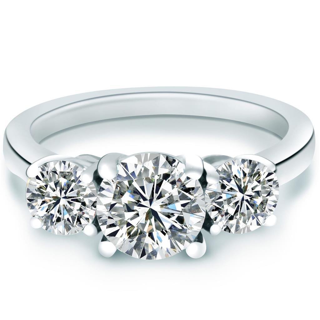 64915 1.40 CT Round Diamond 3 Stone Gold Anniversary Ring, Size 6.5