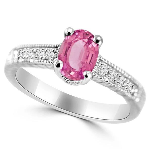 64919 1.75 CT Oval Pink Sapphire Diamond Vintage Style Wedding Ring, Gold - Size 6.5