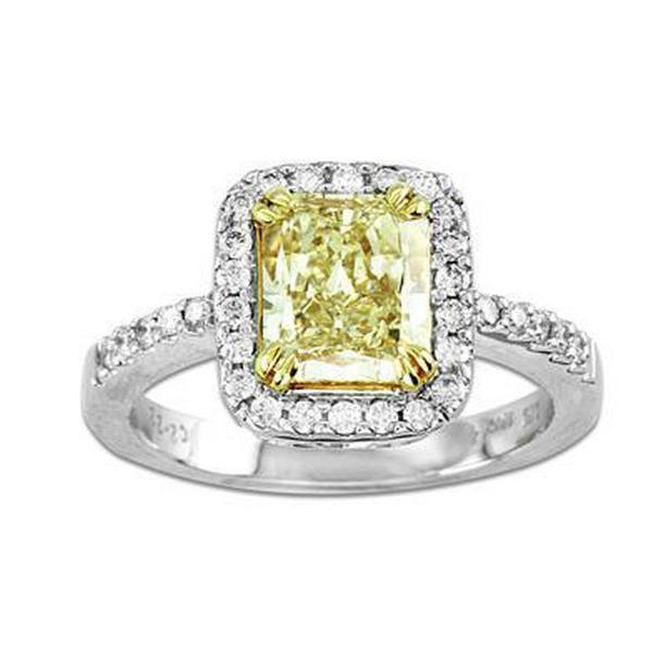 2.5 CT Radiant Cut Yellow Sapphire White Gold Diamond Gemstone Ring, Size 6.5