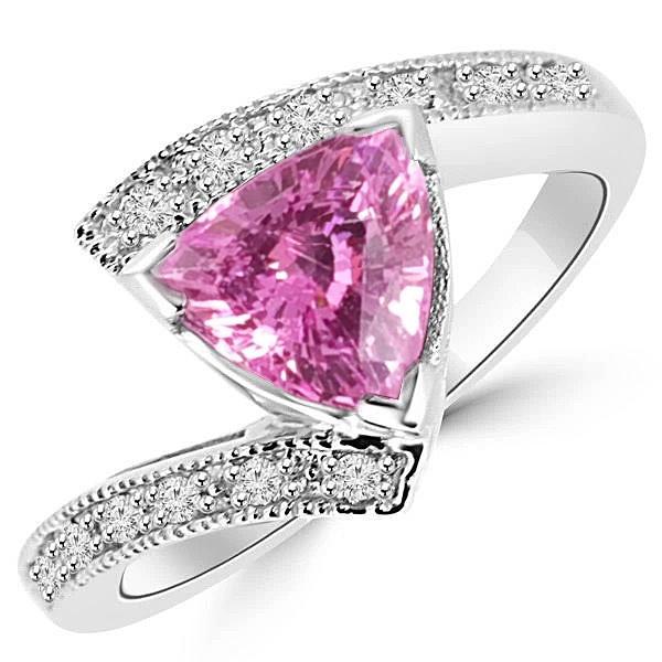 64921 1.25 CT Trillion Cut Pink Sapphire White Gold Diamond Ring, Size 6.5