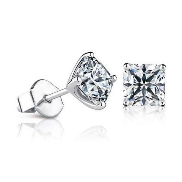 64924 Cushion Cut 2.00 CT Diamonds Ladies White Gold Stud Earrings