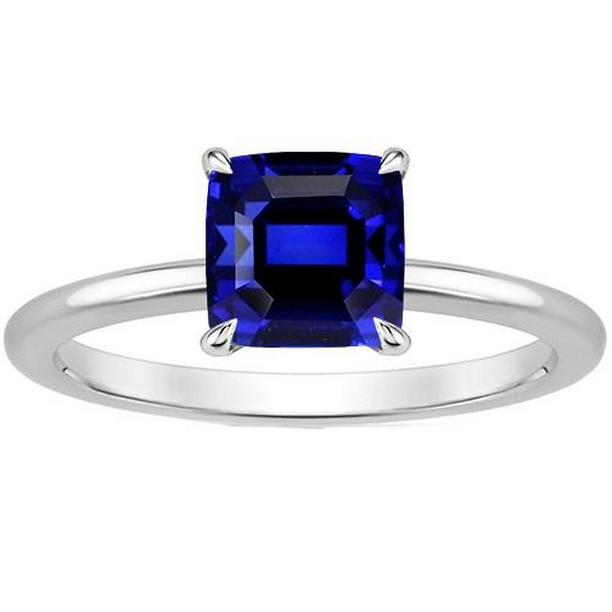 65707 2.25 CT Cushion Cut Sri Lankan Sapphire Prong Set Solitaire Ring, Size 6.5