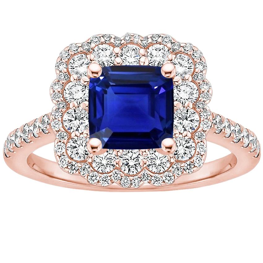 Picture of Harry Chad Enterprises 65712 3.75 CT Rose Gold Halo Cushion Blue Sapphire Center Diamond Ring&#44; Size 6.5