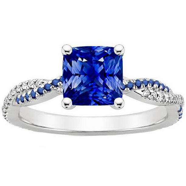 65715 3.45 CT Fancy Diamond Blue Ceylon Sapphires Engagement Ring, Gold - Size 6.5