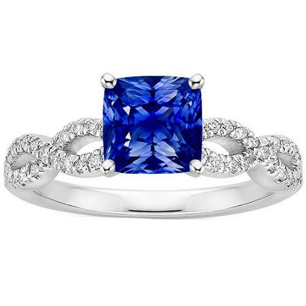 65716 2.75 CT Cushion Blue Sapphire Diamond Solitaire Ring with Accents, Size 6.5