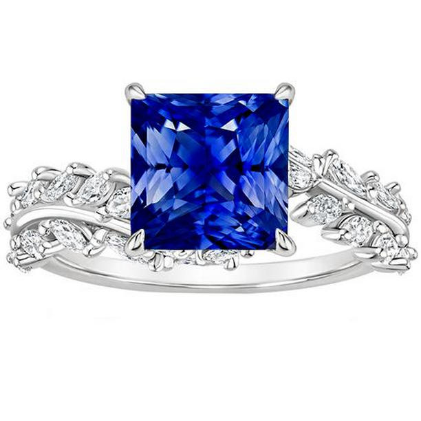 Picture of Harry Chad Enterprises 65719 4 CT Gold Solitaire Princess Blue Sapphire Ring with Marquise Accents&#44; Size 6.5