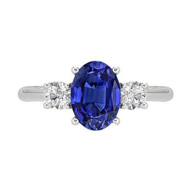 Picture of Harry Chad Enterprises 65730 Diamond Three Stone 4.75 CT Oval Sri Lankan Sapphire Ring&#44; Size 6.5