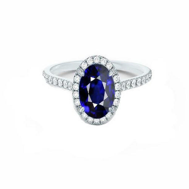 Picture of Harry Chad Enterprises 65733 7.50 CT Halo Oval Sri Lankan Sapphire Diamond Ring with Accents&#44; Size 6.5