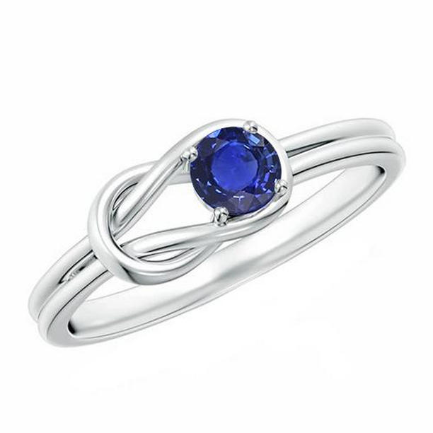 65734 1 CT Solitaire Blue Sapphire 14K White Gold Fancy Ring, Size 6.5