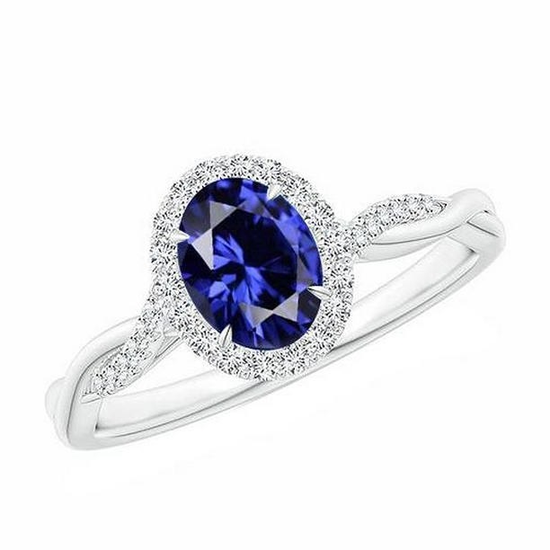 Picture of Harry Chad Enterprises 65736 5 CT White Diamond Natural Blue Sapphire Twisted Shank Halo Ring&#44; Size 6.5