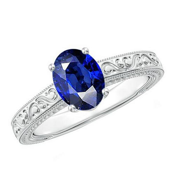 Picture of Harry Chad Enterprises 65750 4.50 CT Vintage Style Solitaire Oval Natural Blue Ceylon Sapphire Ring&#44; Size 6.5