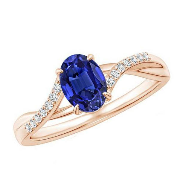 Picture of Harry Chad Enterprises 65751 3.75 CT Rose Gold Oval Prong Set Ceylon Sapphire Diamond Ring&#44; Size 6.5