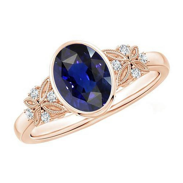 Picture of Harry Chad Enterprises 65753 5.25 CT Bezel Set Oval Blue Sapphire & Antique Style Diamond Ring&#44; Size 6.5