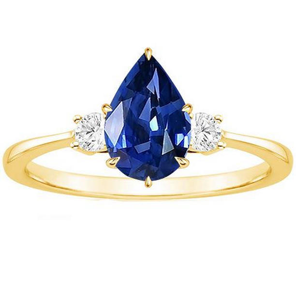 Picture of Harry Chad Enterprises 65758 6.20 CT Womens 3 Stone Round Diamond & Pear Ceylon Sapphire Ring&#44; Size 6.5